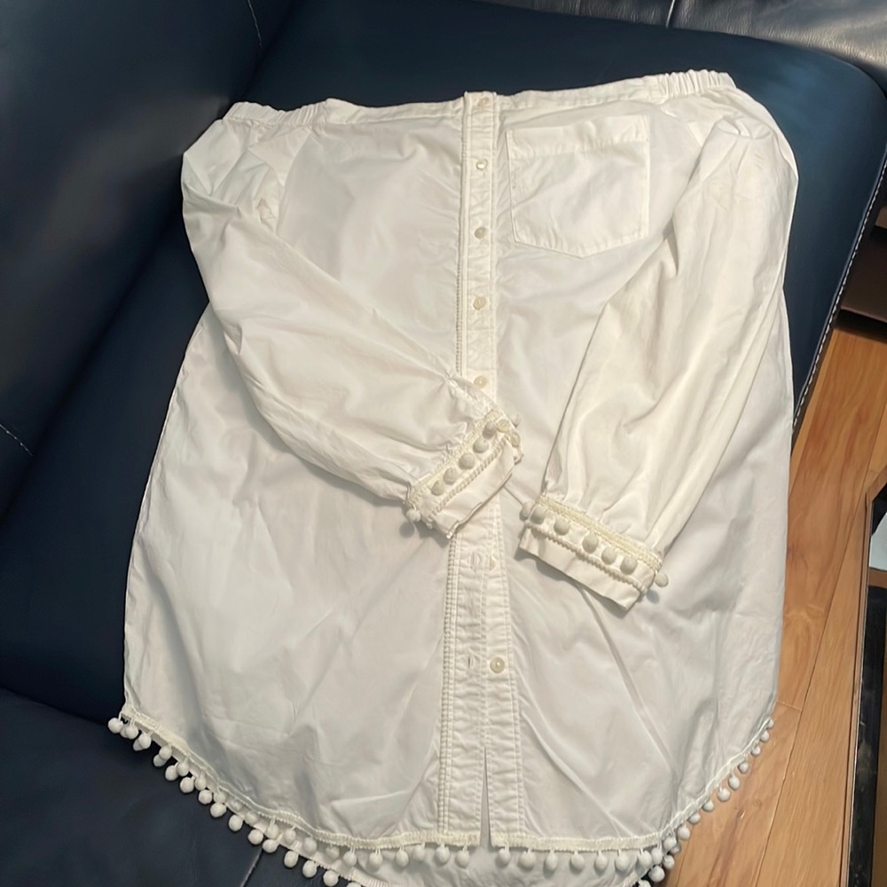 White off shoulder mini shirt dress